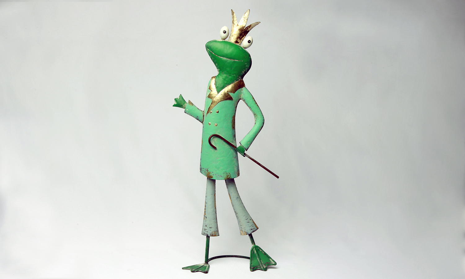 Deko Frosch Figur mit Stock