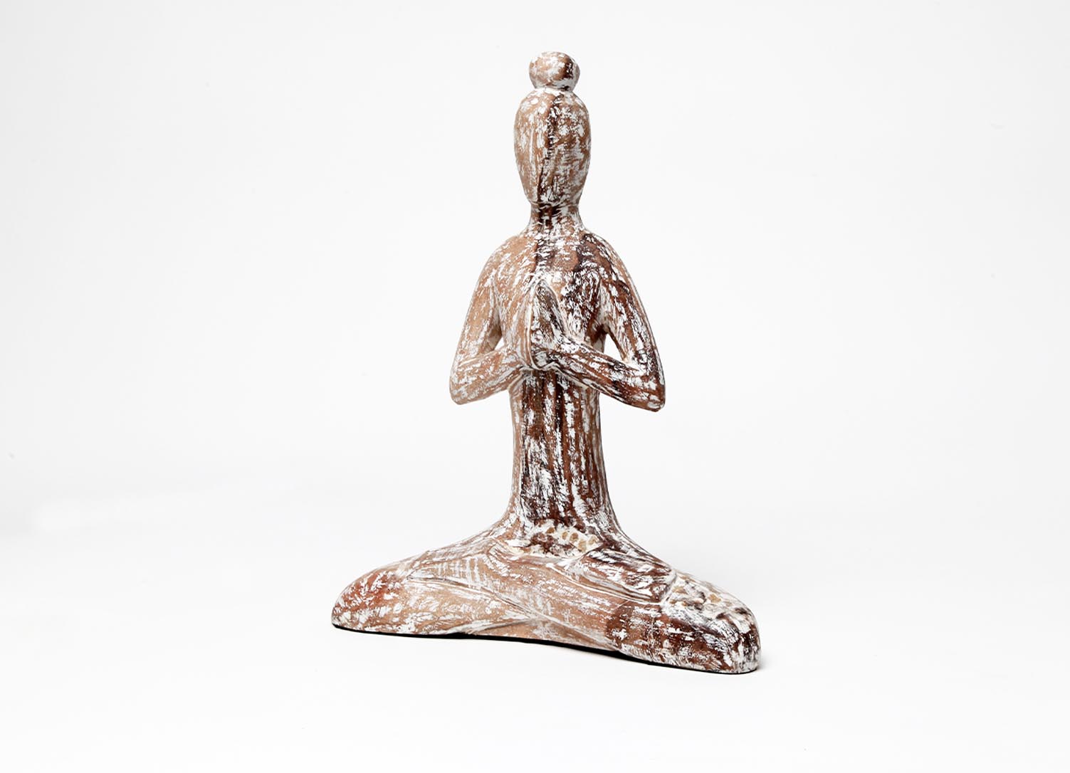 Exner Holz Skulptur Artisanal Yoga Dekofigur Naturholz Massiv Modern Deko Objekt Braun Weiß Natur